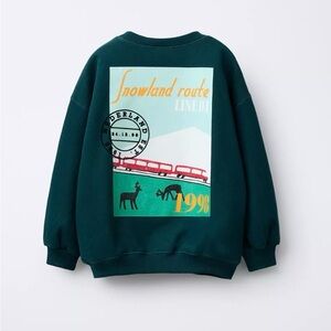 Zara Green Kids Sweatshirt with Snowland Route Print